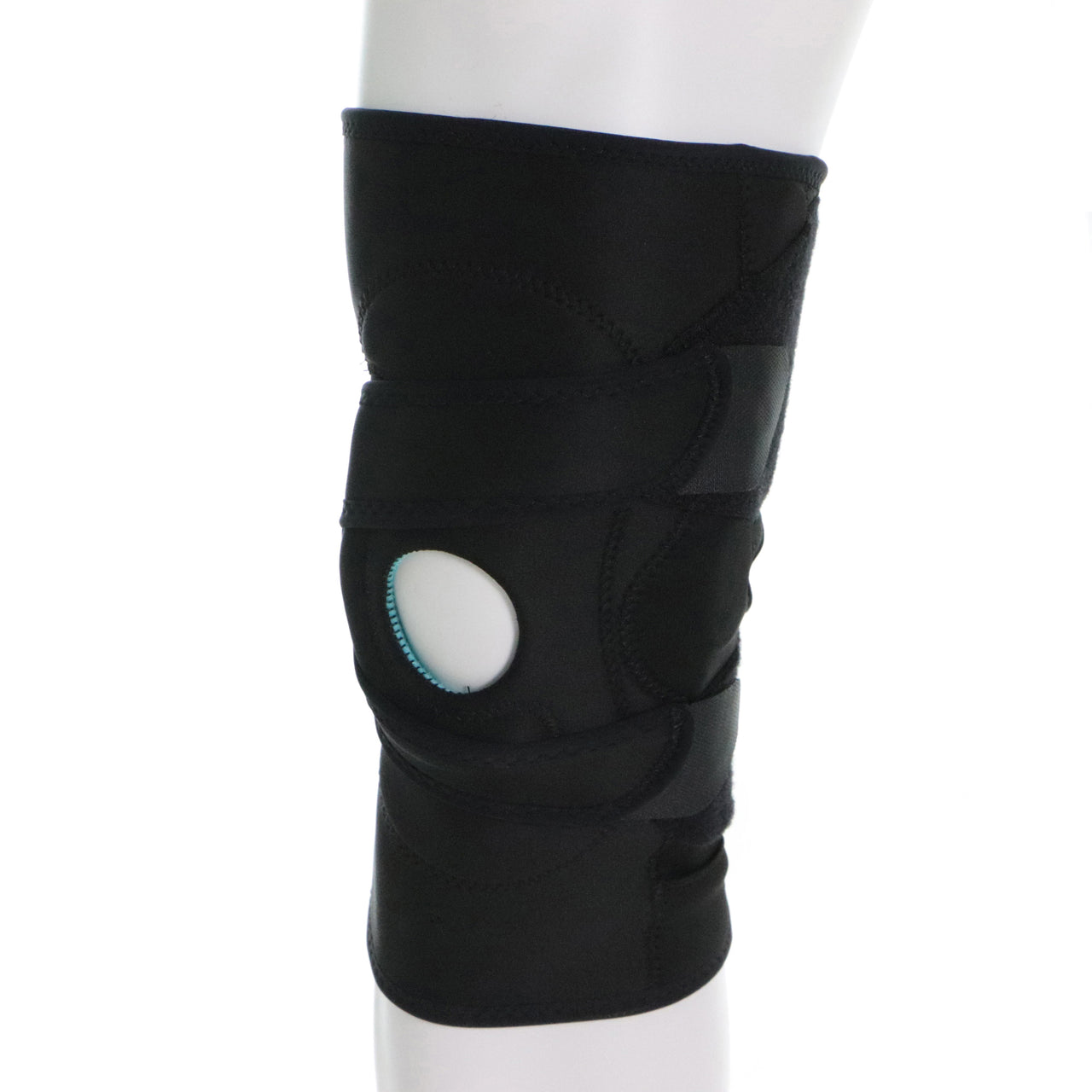 Attelle Genou Pour Rotule Articulée Noire Avec Support Rotulien En J Vue Frontale