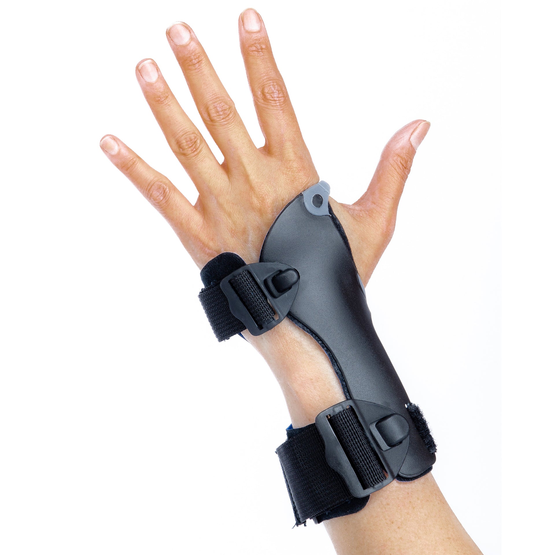 Attelle Pour Tunnel Carpien Discrète Et Rigide Avec Deux Sangles Ajustables- Noire - Vue Complète Du Revers De La Main