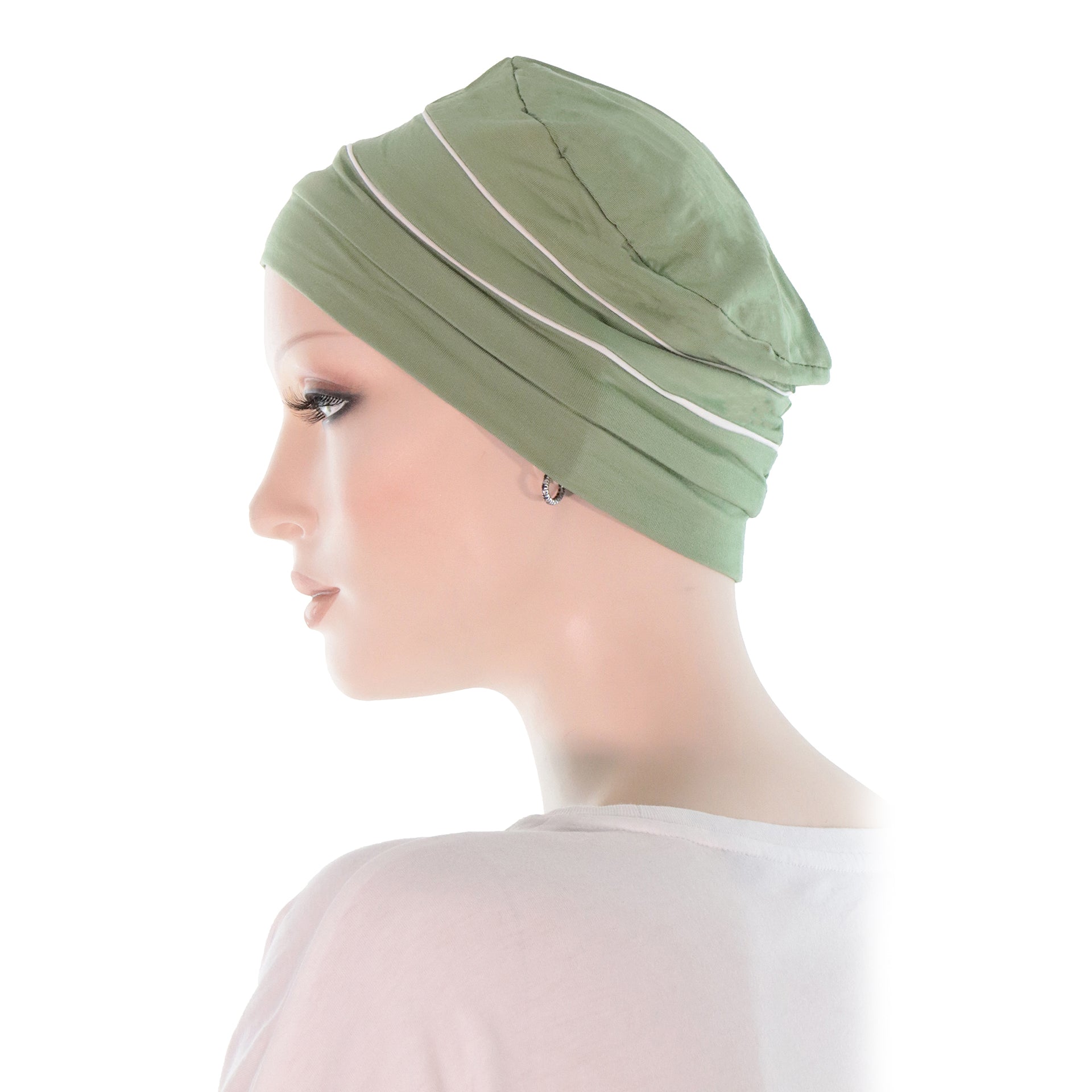 Bonnet Cancer Après Chimiothérapie Bambou Double Vert Profil Gauche