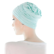 Bonnet Cancer Pour Femme En Bambou Simple Elegant Bleu Pâle  Profil Gauche