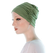 Bonnet Cancer Pour Femme Cancéreuse Bambou Simple Elegant Vert Sage Vue  Profil Gauche