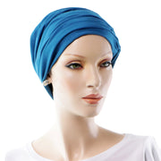 Bonnet Chimio Avec Volume 2 En 1 En Bambou Pour Femme Bleu Océan Vue En Format Turban