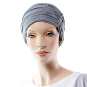 Bonnet Chimio Doux En Bambou Gris Convertible Vue En Format Turban Cancer De Face