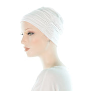 Bonnet Chimio Pour Femme En Bambou Simple Elegant Blanc  Profil Gauche