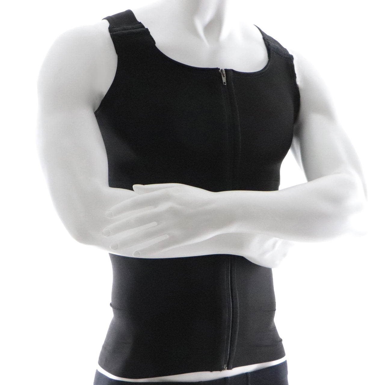 Camisole Compressive Post-opératoire Pour Hommes Noire Avec Fermeture Éclair Frontale Vue De Devant