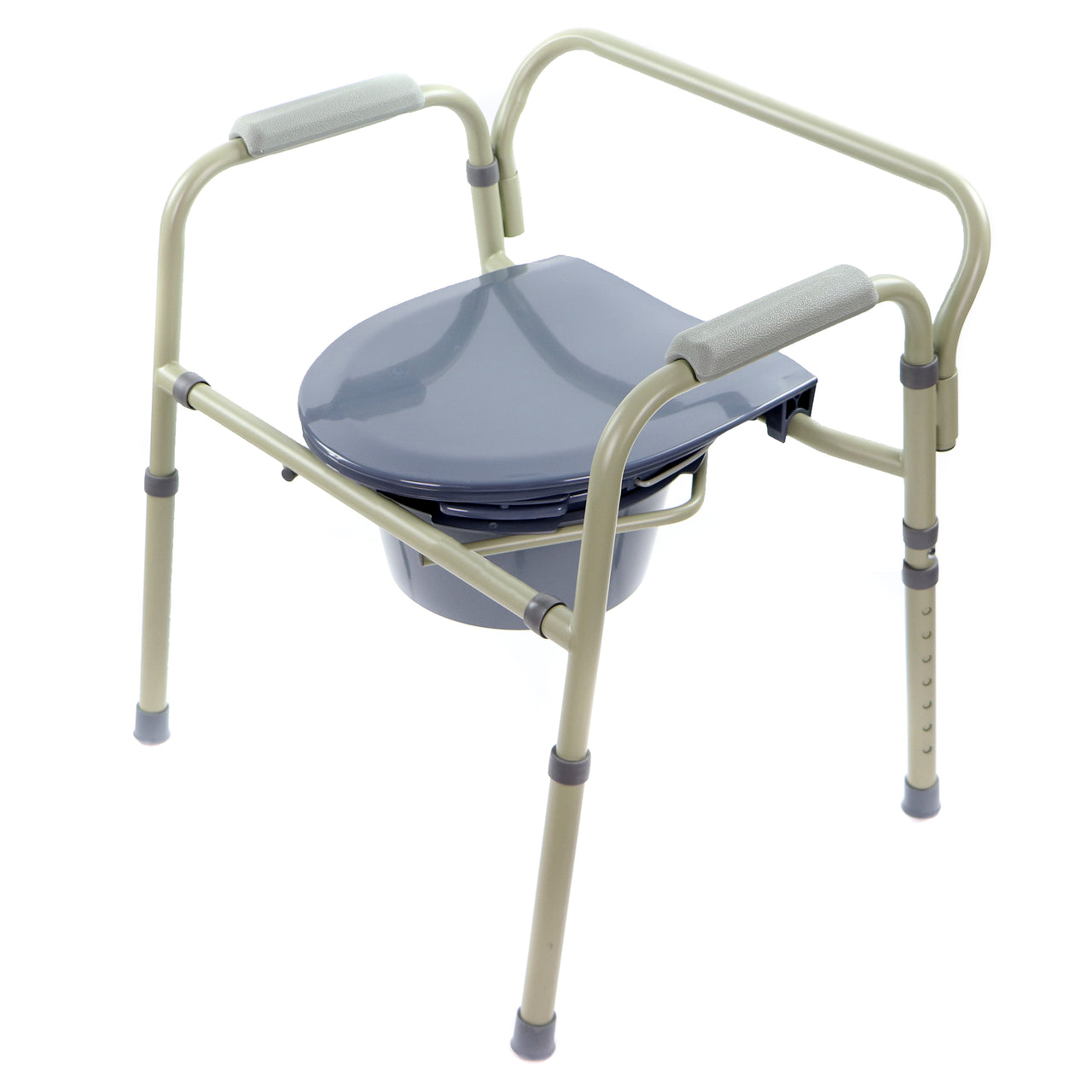 Chaise D'aisance Avec Toilette Ronde Standard Cadre En Acier Teinté Vue Couvercle Fermé