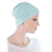 Chapeau Cancer En Bambou Simple Elegant Style Bonnet Bleu Pâle Vue  Profil Droit