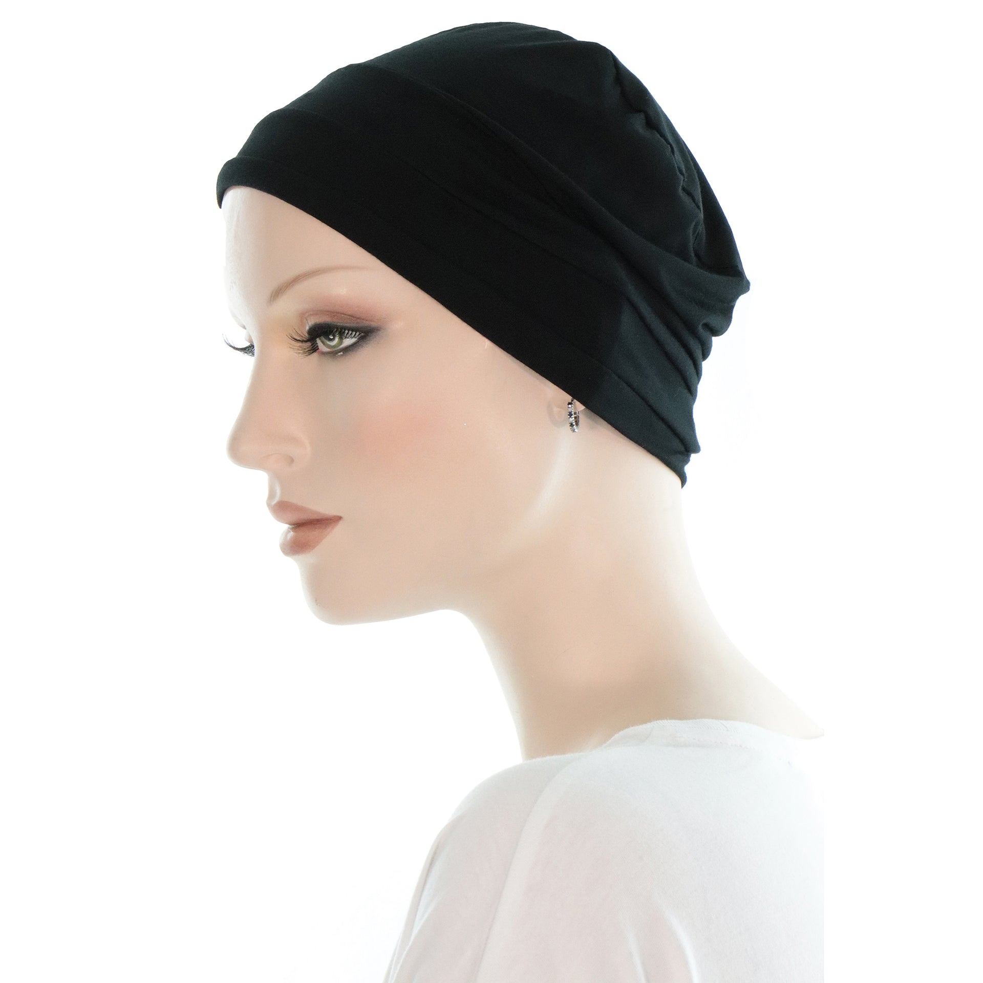 Chapeau Cancer Après Chimio Style Bonnet Noir Alicia Profil Gauche