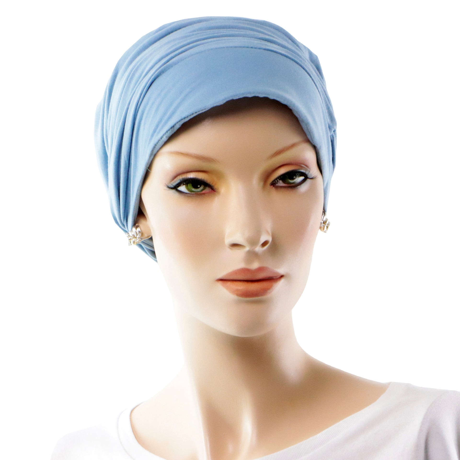 Chapeau Cancer Style Casquette Transformable En Turban Chimio Bleu Clair Vue Face