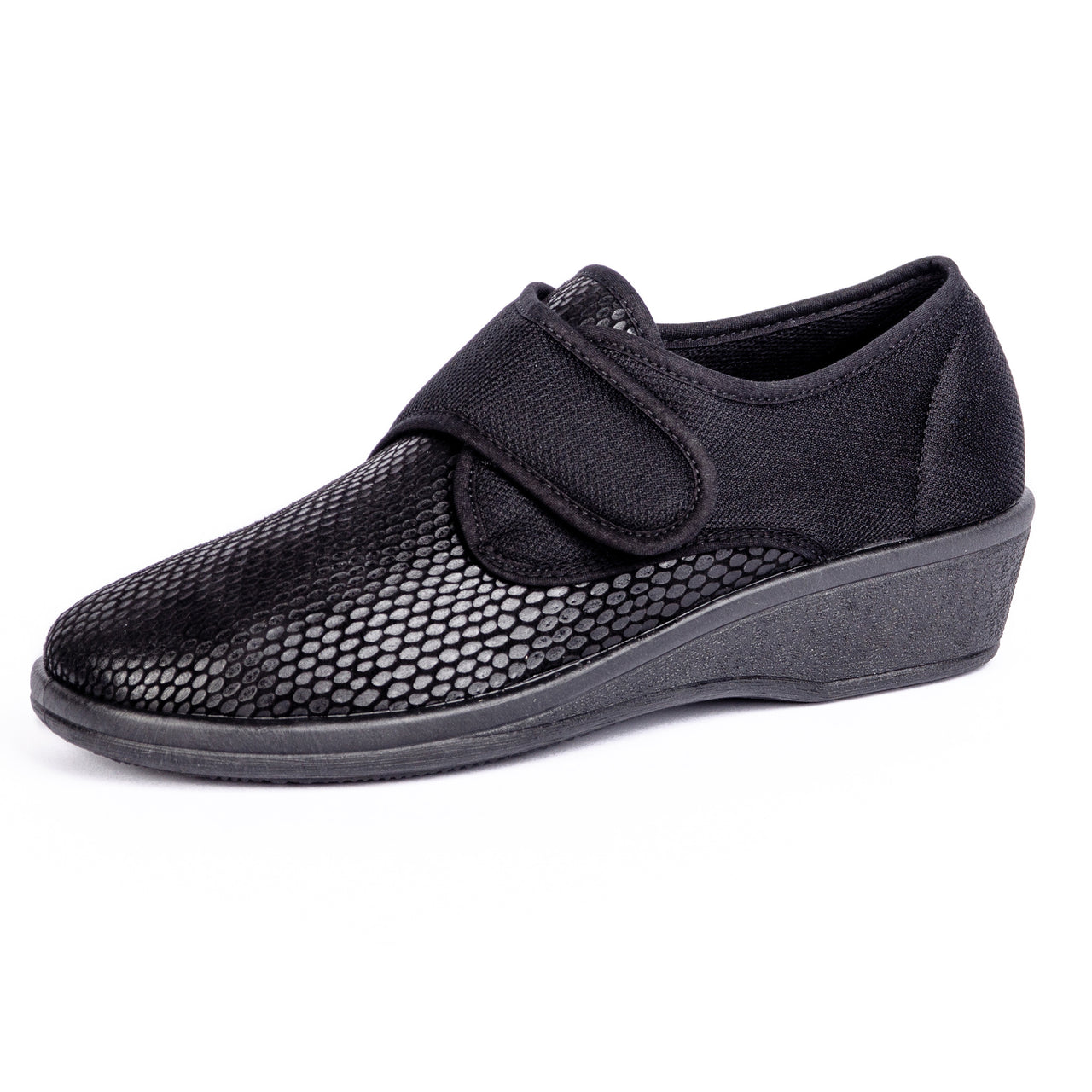 Chaussures Orthopédiques Pour Orthèses Extensibles Noires Style Cuir De Serpent Maximum Confort
