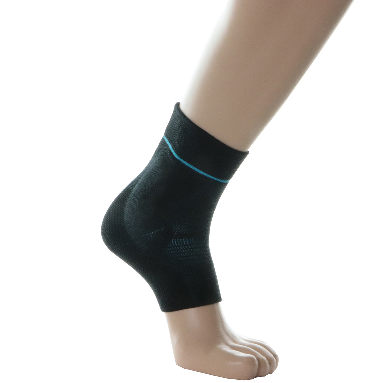 Chevillère Médicale De Compression 20-30 mmHg Couleur Noire Présentée Sur Une Jambe De Mannequin - Vue Globale