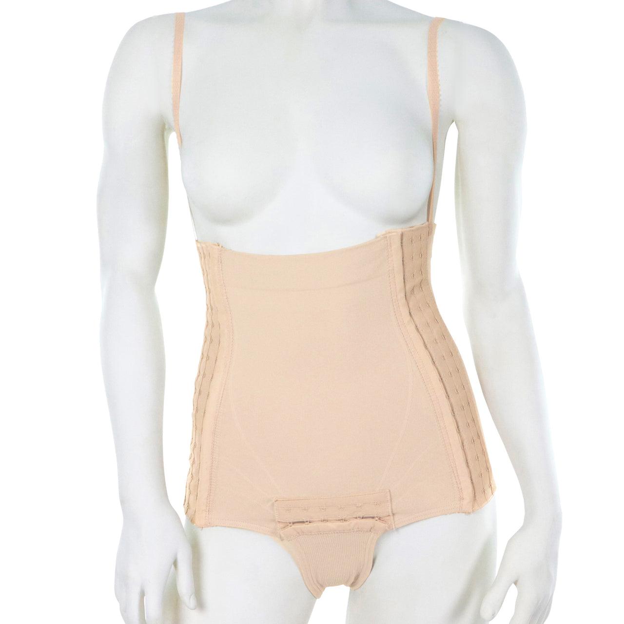 Culotte De Compression Pour Abdominoplastie Ou Liposuccion Du Ventre Couleur Beige Ajustable Sur Les Côtés Vue Frontale