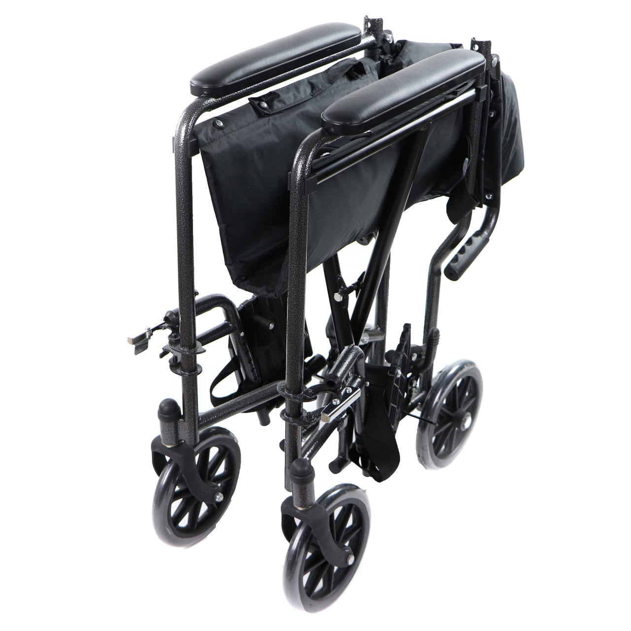 Fauteuil Roulant Personne Âgée Économique Pliable Noir Vue Plié Complètement