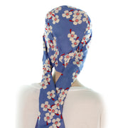 Foulard Cheveux Pour Chimio En Coton Sans Couture Prénoué Bleu Lavande Imprimé Vue Arrière-tête