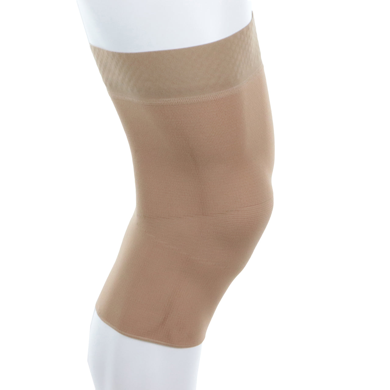 Genouillère De Contention Élastique Couleur Chaire Avec Bande Large En Silicone Vue Extérieur Du Genou