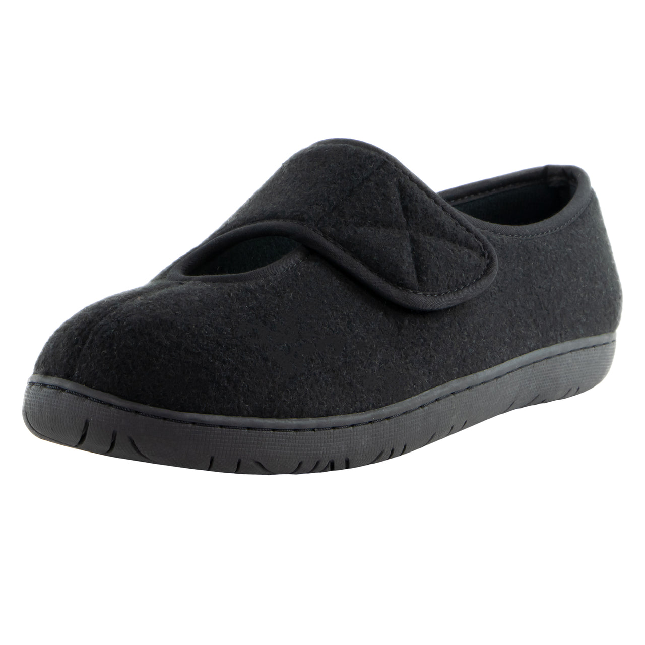 Pantoufles Pour Femmes Avec Semelles Orthopédiques En Laine Noires Avec Ouverture Ajustable Large