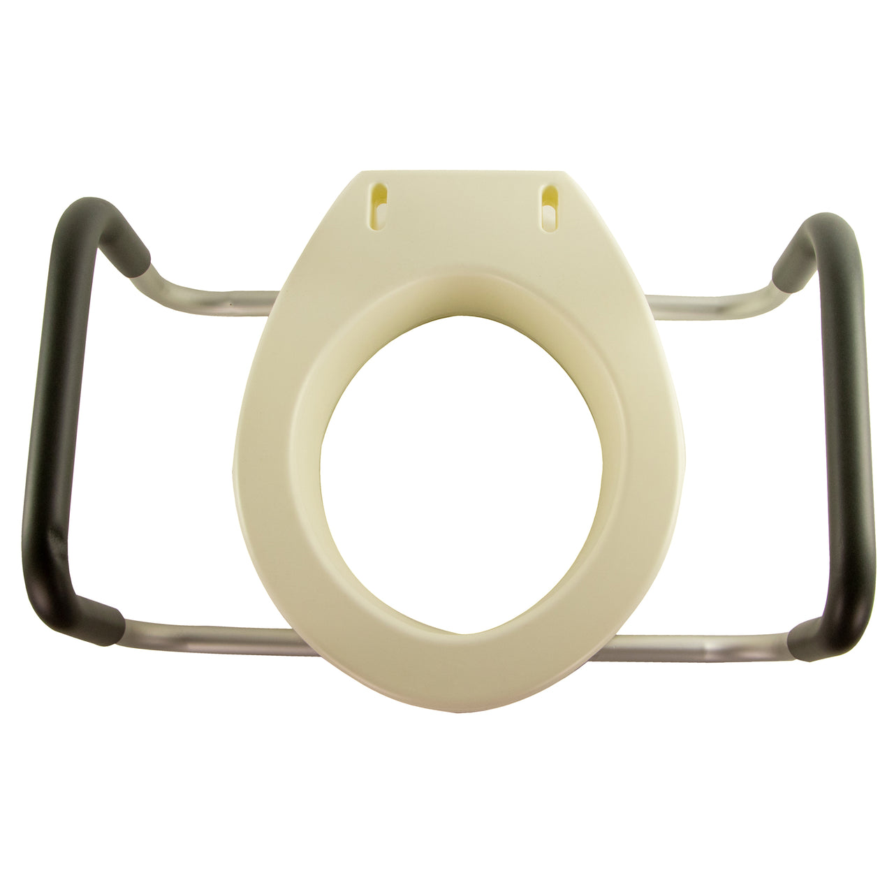 Siège De Toilette Surélevé Pour Personne Âgée Ronde Ou Longe Avec Accoudoirs Vue De Dessus