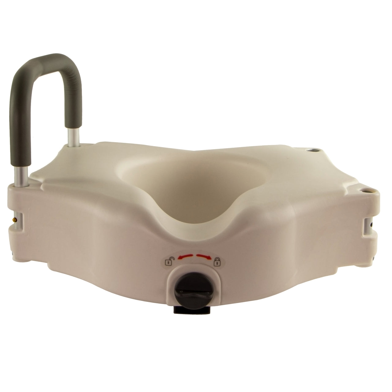 SIège Surélevé Pour Toilette Ronde Épaisseur De 5 Pouces Avec Accoudoirs Escamotables Vue avec Un Accoudoir Enlevé