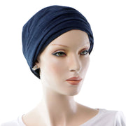 Turban Chimio Avec Volume Convertible En Bonnet Cancer Style Casquette Couleur Bleu Foncé Profil Droit