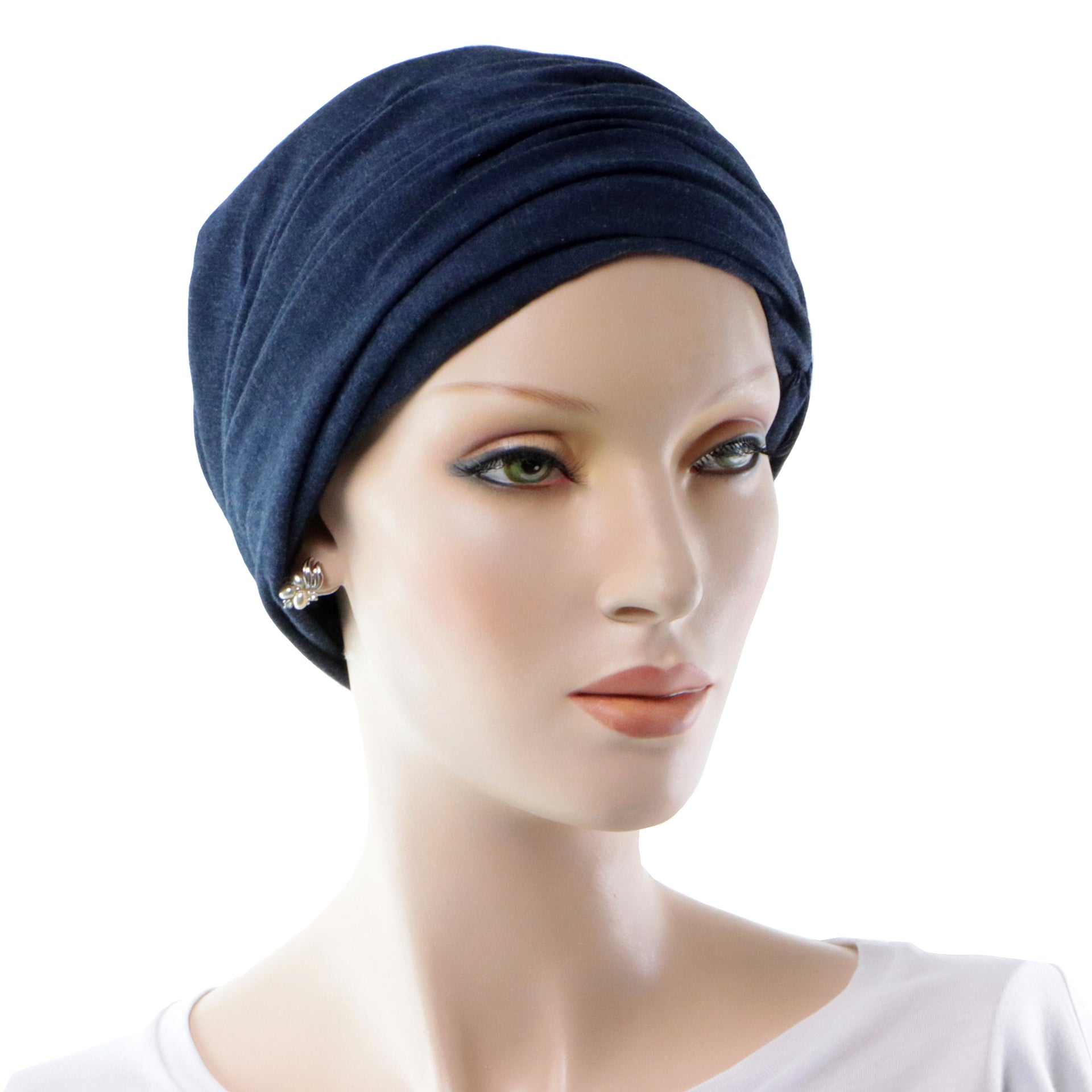 Turban Chimio Avec Volume Convertible En Bonnet Cancer Style Casquette Couleur Bleu Foncé Profil Droit